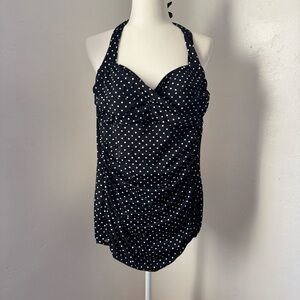 Black Polka Dot Halter Swimsuit Skirt Dress Women’s Size Large